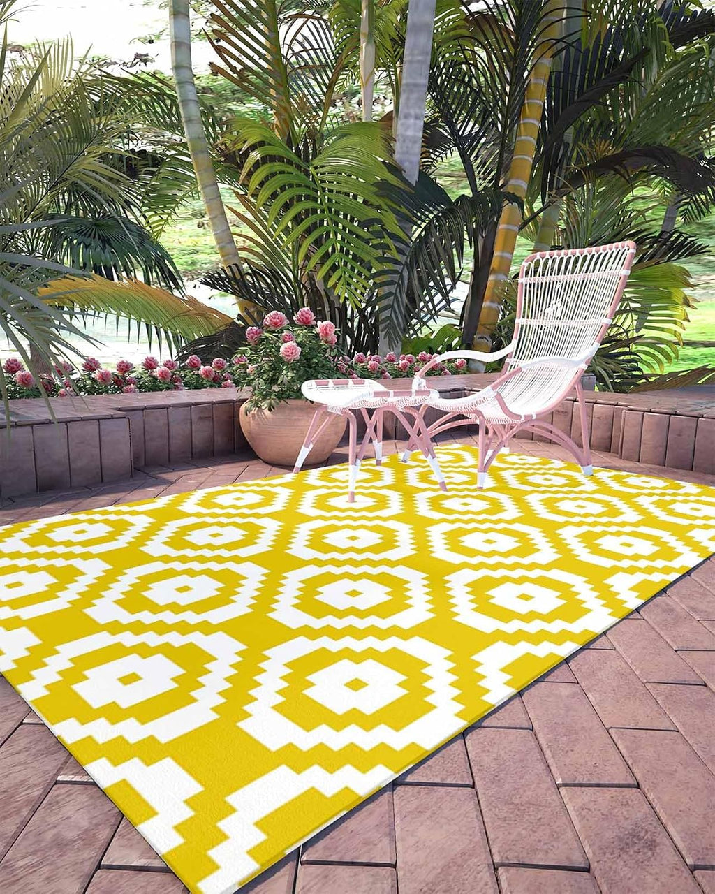 Modern Abstract Square Yellow White Area Rug, Living Room & Bedroom Decor, Geometric Texture Plush Carpet 32x60in