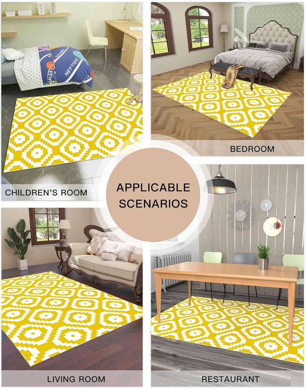 Modern Abstract Square Yellow White Area Rug, Living Room & Bedroom Decor, Geometric Texture Plush Carpet 32x60in