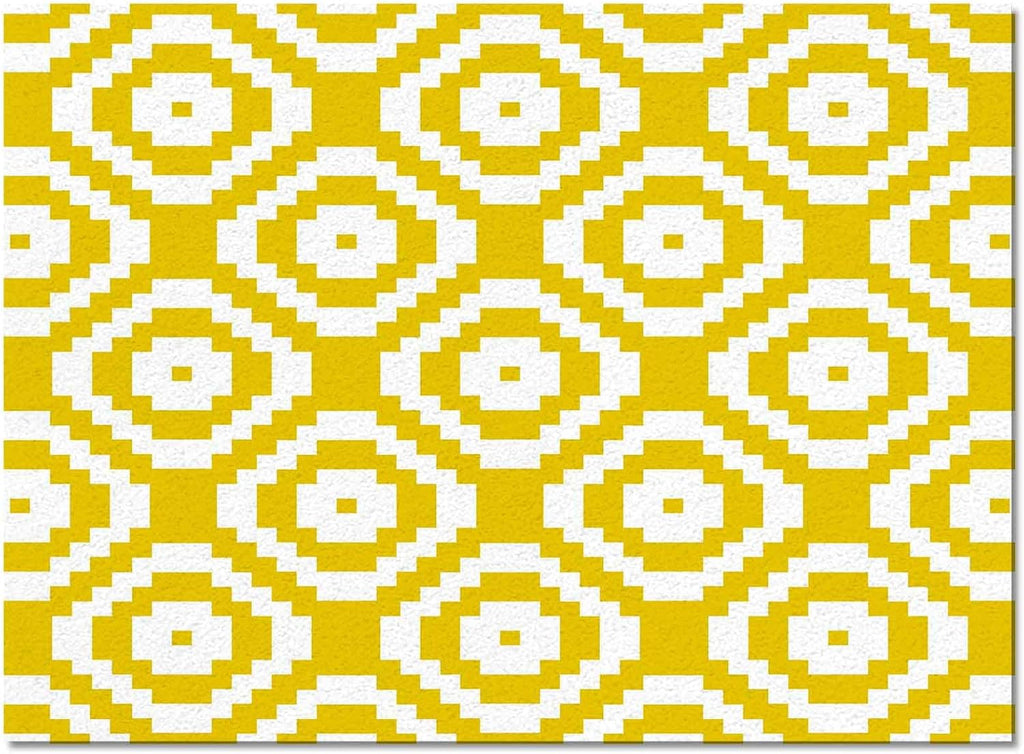 Modern Abstract Square Yellow White Area Rug, Living Room & Bedroom Decor, Geometric Texture Plush Carpet 32x60in