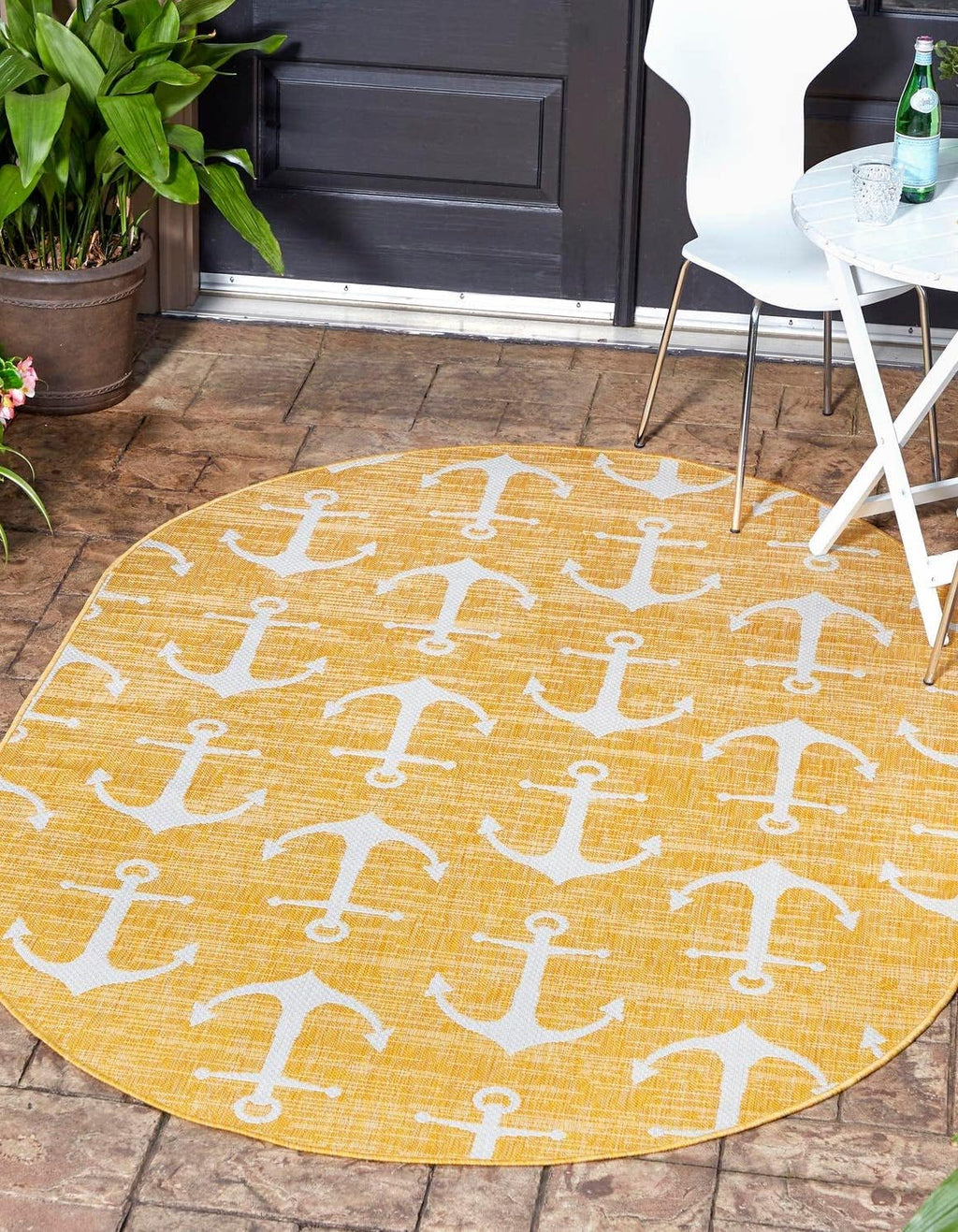 Outdoor Coastal Collection Area Rug - Ahoy (3' 3" x 5' 3" Oval, Yellow)