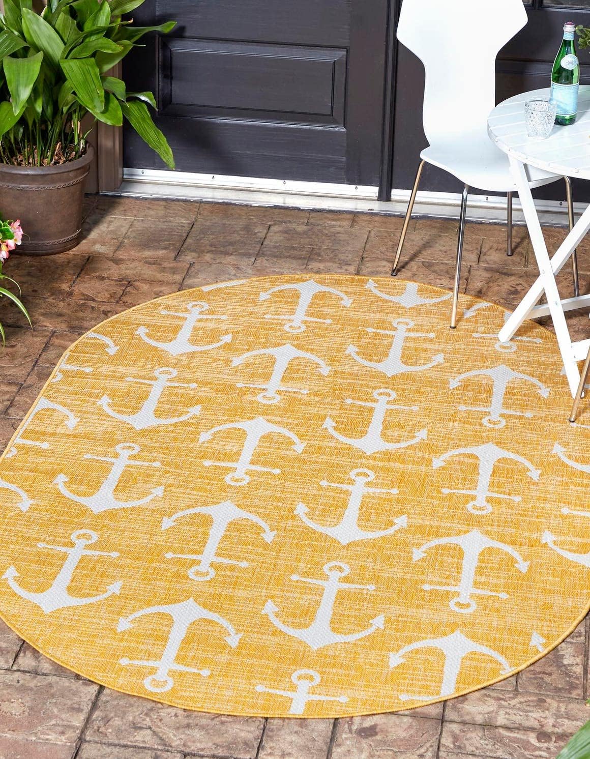 Outdoor Coastal Collection Area Rug - Ahoy (3' 3" x 5' 3" Oval, Yellow)