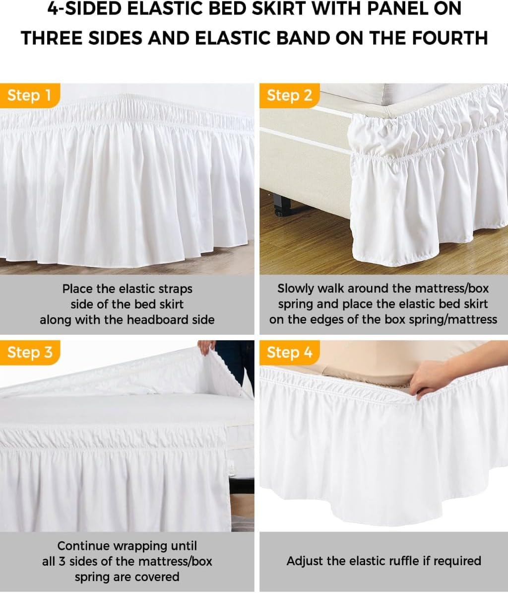 Yellow Lemon Bed Skirt Queen Size 16 Inch Drop, Adjustable Elastic Wrap Around Bed Skirts Easy Fitting Dust Ruffle Bedskirt Bed Frame Cover Blooming Floral Botanical Leaves