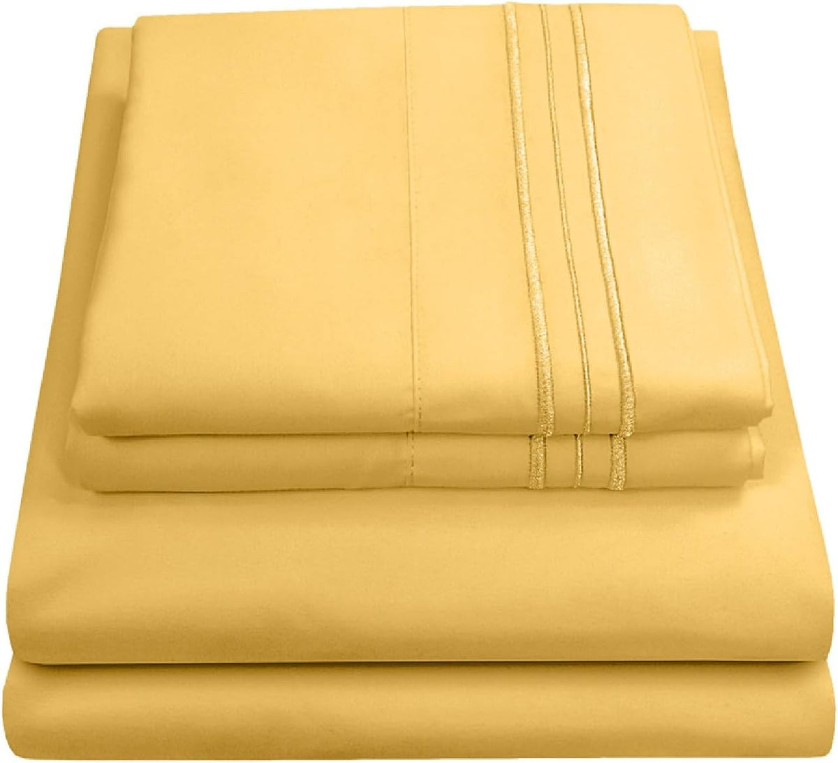 Queen Size Bed Sheets - Breathable Luxury Sheets with Full Elastic & Secure Corner Straps Built In - 1800 Supreme Collection Extra Soft Deep Pocket Bedding Set, Sheet Set, Queen,Yellow