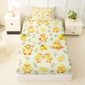Kawaii Yellow Duck Bedding Set Twin Cute Cartoon Rubber Duck Fitted Sheet Rustic Daisy Floral Bed Sheets for Kids Boys Girls,Summer Fruit Lemon Bed Cover 2 Pcs
