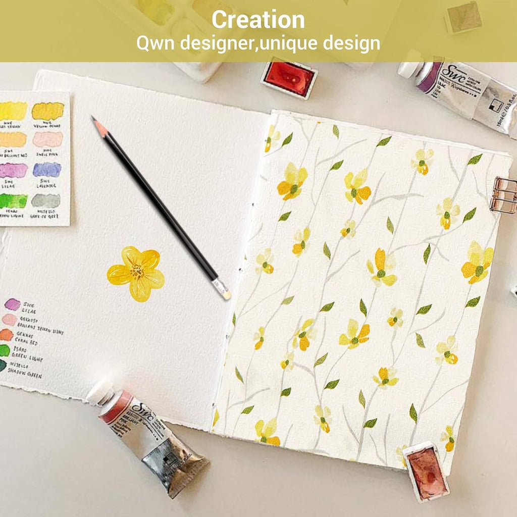 Yellow Floral Bed Sheets Full Flower Printed Sheets - Patterned Microfiber Fitted Sheets Full with 15" Deep Pocket & Non-Slip Straps, Cute Flower Sheets & Pillowcase Set