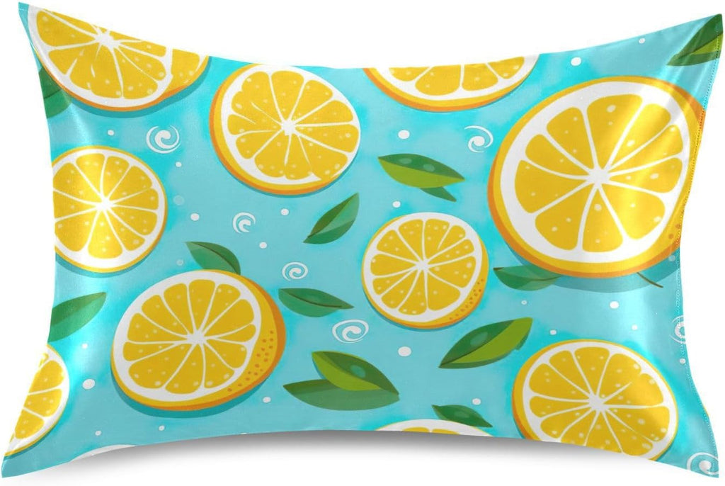 Lemons Yellow Satin Pillowcase for Hair and Skin Body Bedding Pillowcases Standard Size 20"X26" Similar to Silk Pillow Cases with Envelope Closure for Women