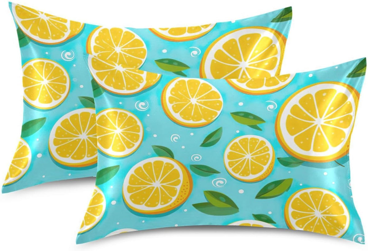 Lemons Yellow Satin Pillowcase for Hair and Skin Body Bedding Pillowcases Standard Size 20"X26" Similar to Silk Pillow Cases with Envelope Closure for Women