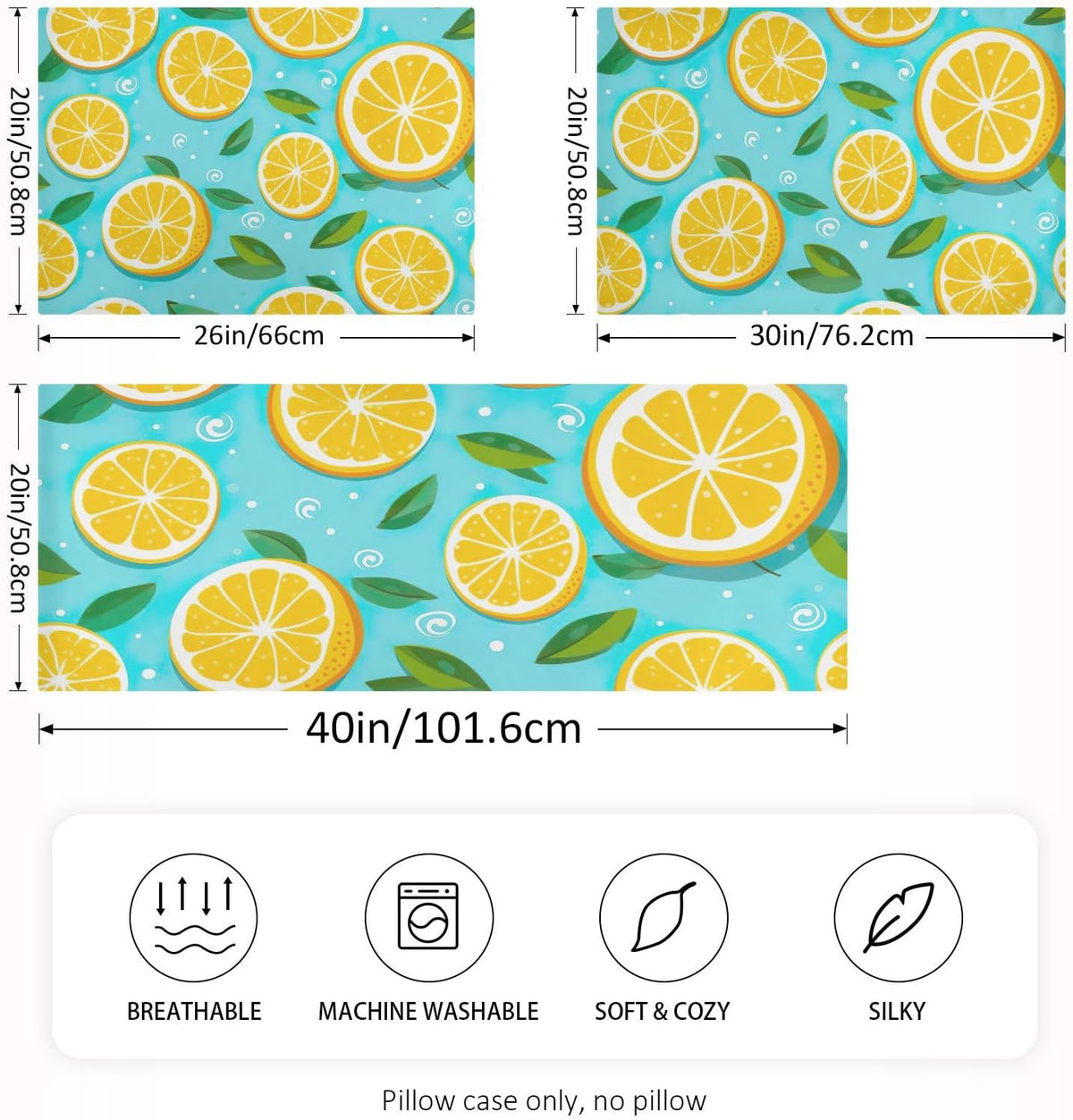 Lemons Yellow Satin Pillowcase for Hair and Skin Body Bedding Pillowcases Standard Size 20"X26" Similar to Silk Pillow Cases with Envelope Closure for Women