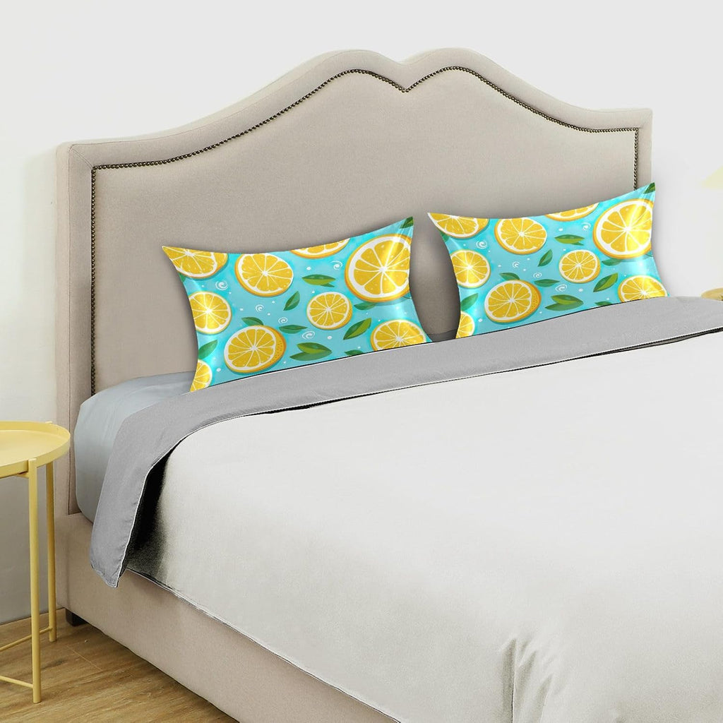 Lemons Yellow Satin Pillowcase for Hair and Skin Body Bedding Pillowcases Standard Size 20"X26" Similar to Silk Pillow Cases with Envelope Closure for Women