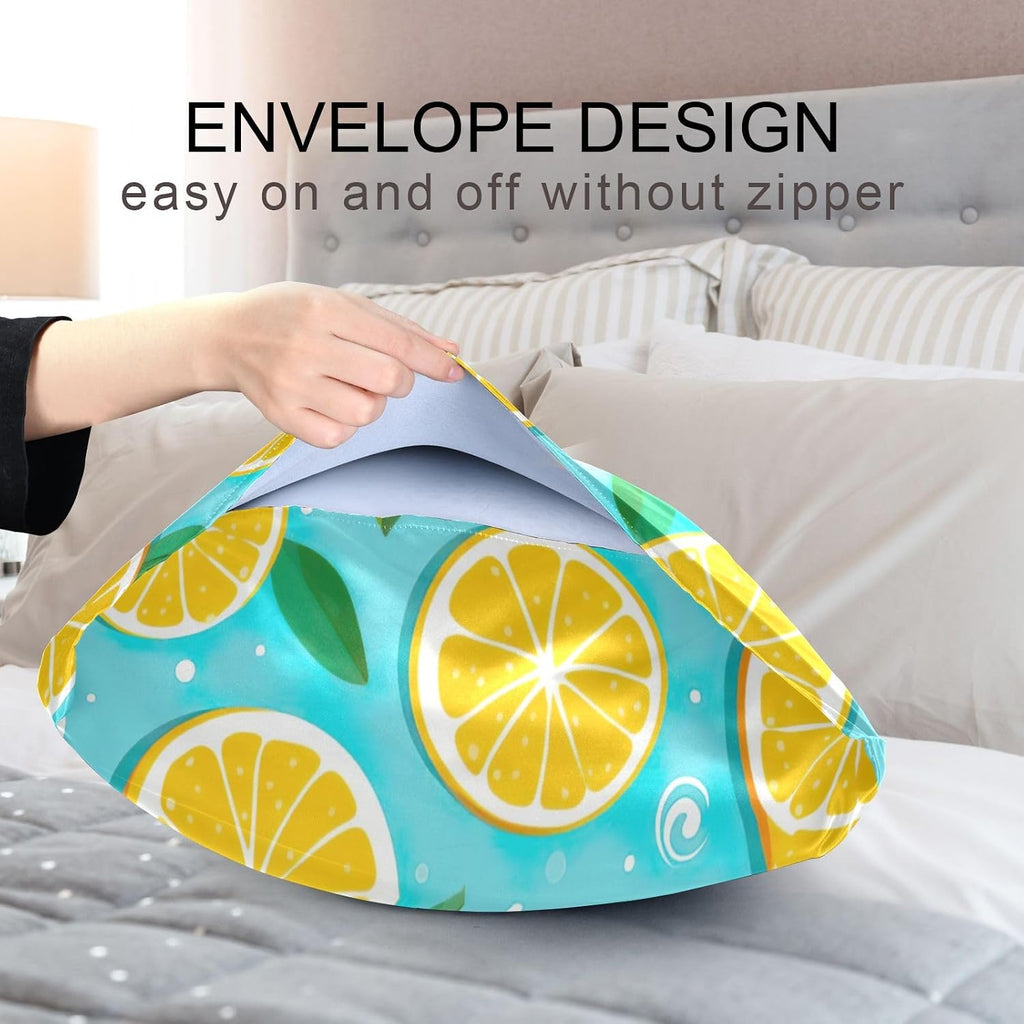 Lemons Yellow Satin Pillowcase for Hair and Skin Body Bedding Pillowcases Standard Size 20"X26" Similar to Silk Pillow Cases with Envelope Closure for Women