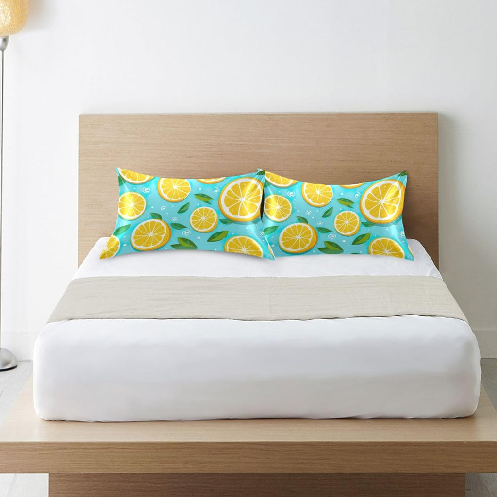 Lemons Yellow Satin Pillowcase for Hair and Skin Body Bedding Pillowcases Standard Size 20"X26" Similar to Silk Pillow Cases with Envelope Closure for Women