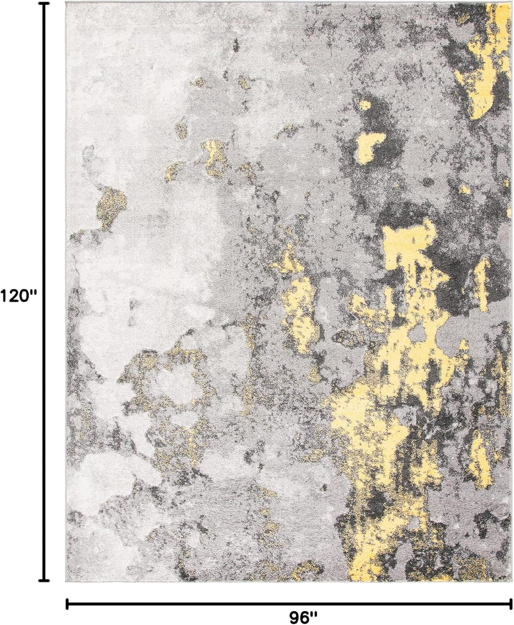 Area Rug 8x10 - Adirondack Collection - Large - Grey & Yellow, Modern Abstract Design, Non-Shedding & Easy Cleaning, Ideal for Living Room, Bedroom, Office, Dining Space (ADR134H)