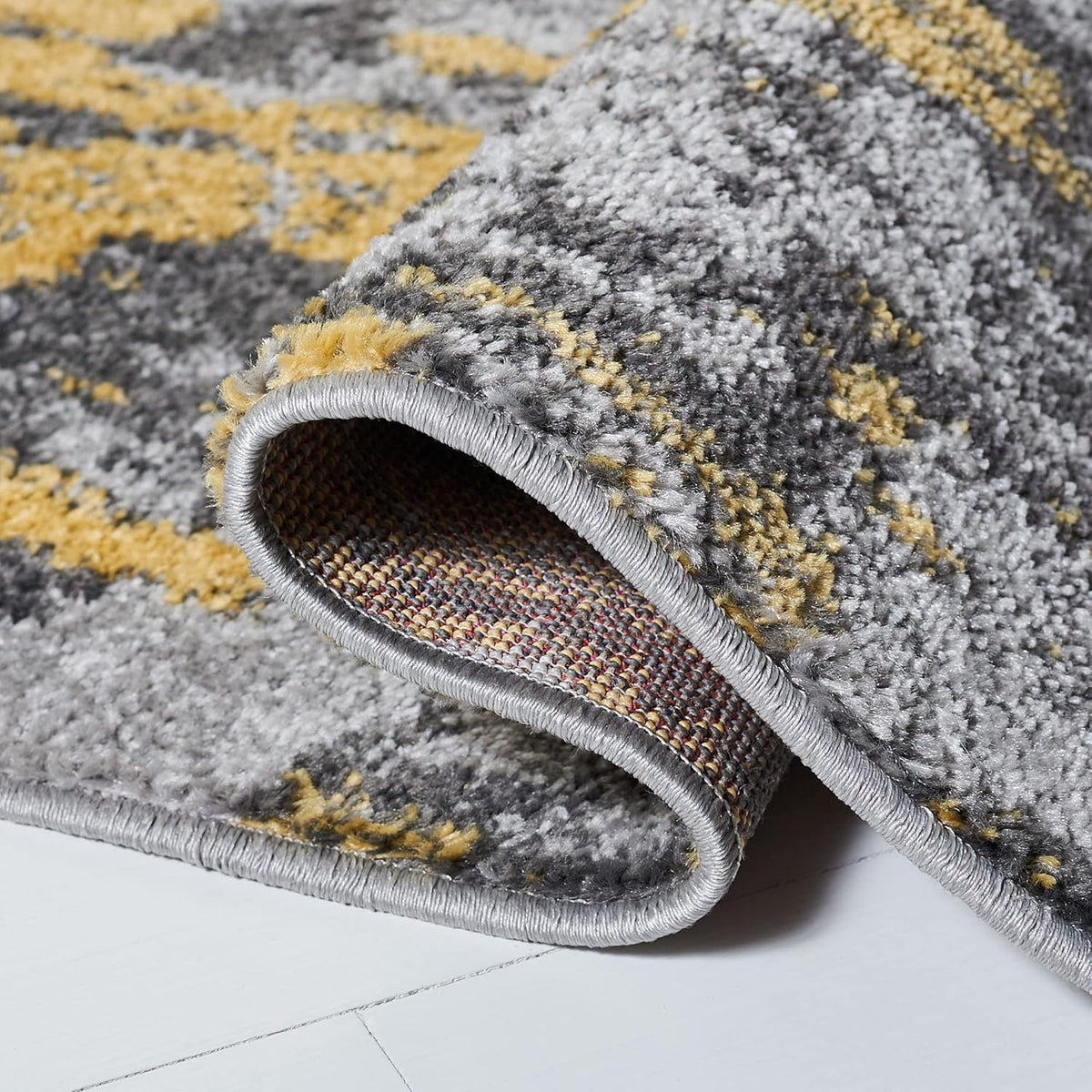 Area Rug 8x10 - Adirondack Collection - Large - Grey & Yellow, Modern Abstract Design, Non-Shedding & Easy Cleaning, Ideal for Living Room, Bedroom, Office, Dining Space (ADR134H)