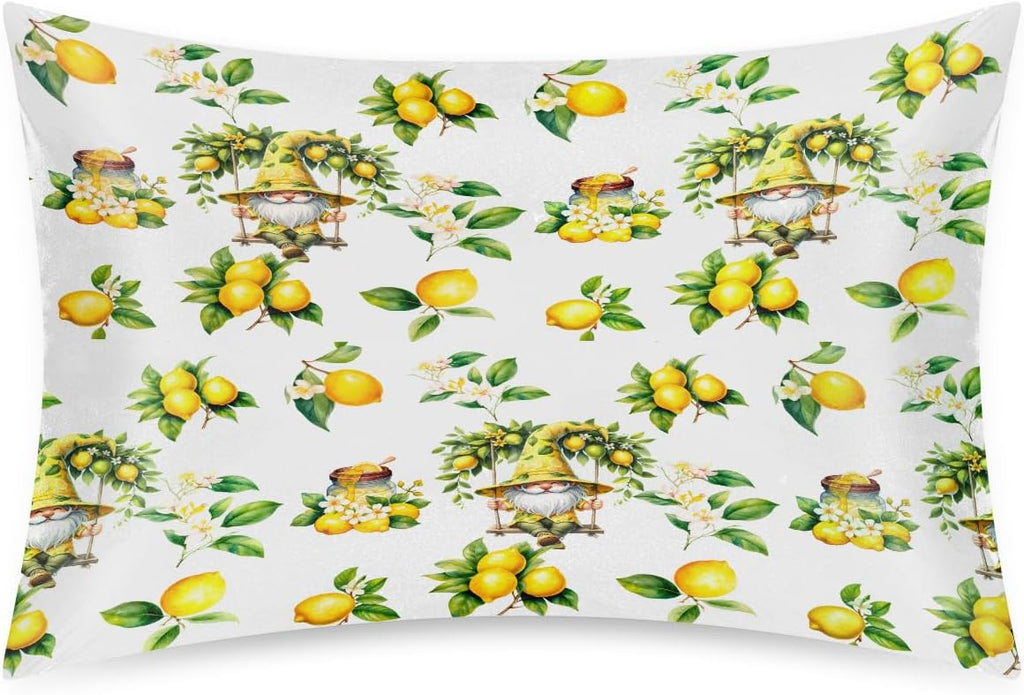 Satin Pillowcase for Hair and Skin Flower Yellow Lemon Soft Slip Cooling Pillow Covers with Hidden Zipper Queen Size Pillow Case for Bed Couch Women Men Girls Kids Boys 20x30in
