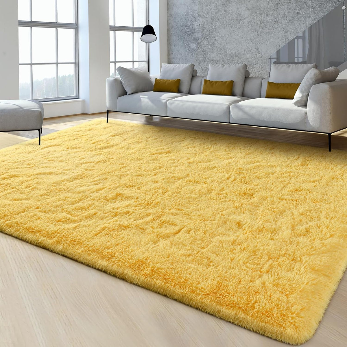Large Area Rugs for Living Room, 4x6 Feet Yellow Shaggy Rug Fluffy Throw Carpets, Ultra Soft Plush Modern Indoor Fuzzy Rugs for Bedroom Girls Kids Nursery Room Dorm Home Decor