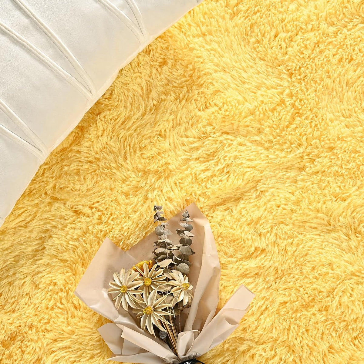 Large Area Rugs for Living Room, 4x6 Feet Yellow Shaggy Rug Fluffy Throw Carpets, Ultra Soft Plush Modern Indoor Fuzzy Rugs for Bedroom Girls Kids Nursery Room Dorm Home Decor