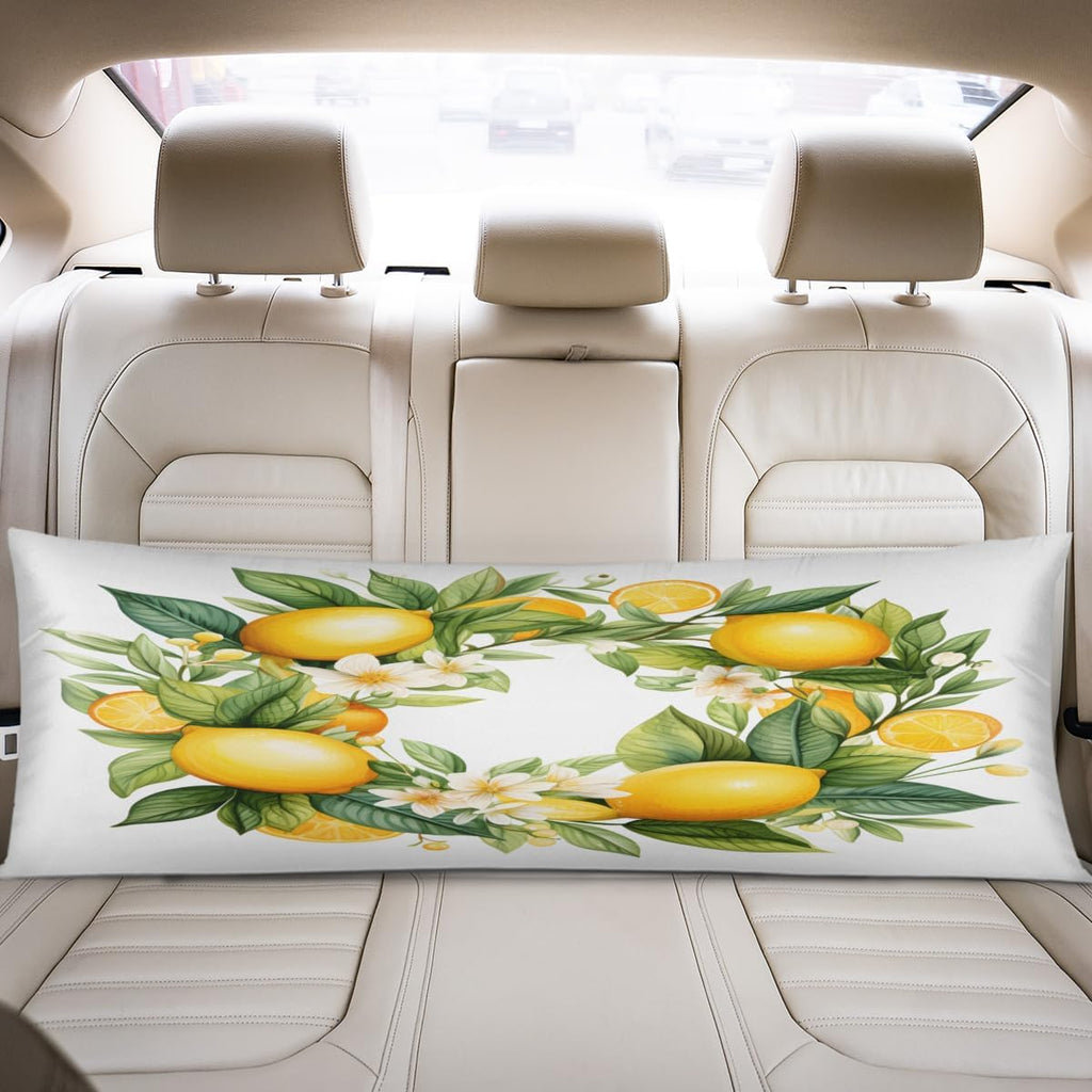 Fruit Lemon Yellow Body Pillow Covers Decorative Soft Bedding Satin Pillowcase with Zipper Closure Cooling Breathable Long Pillow Case-21"x 54"