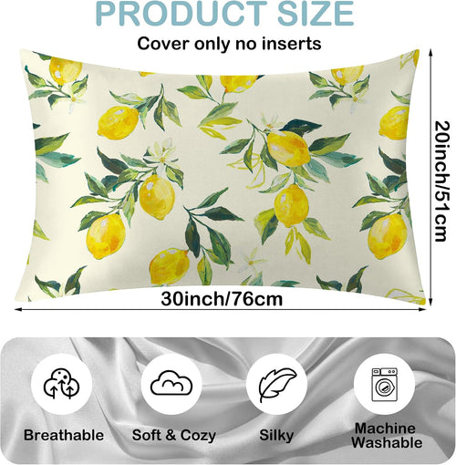 1 Pack Satin Pillowcase for Hair and Skin Yellow Lemon Retro Imitation Silk Pillowcase 20" x 30" with Hidden Zipper Soft Smooth Cooling Pillow Cover Queen Size for Bedroom Sofa