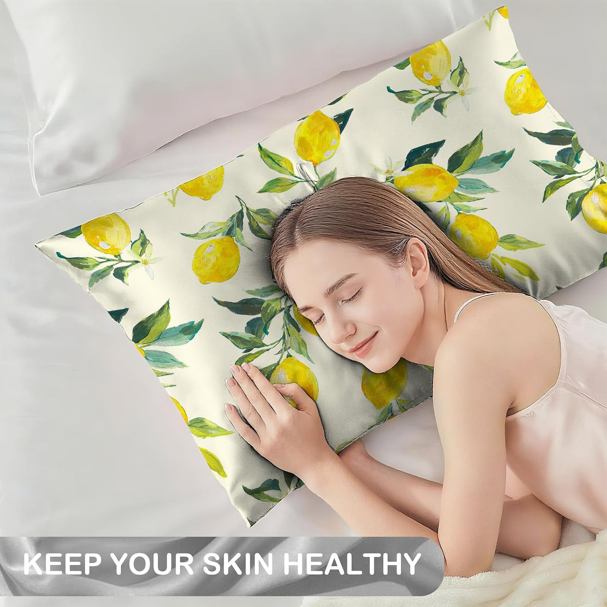 1 Pack Satin Pillowcase for Hair and Skin Yellow Lemon Retro Imitation Silk Pillowcase 20" x 30" with Hidden Zipper Soft Smooth Cooling Pillow Cover Queen Size for Bedroom Sofa