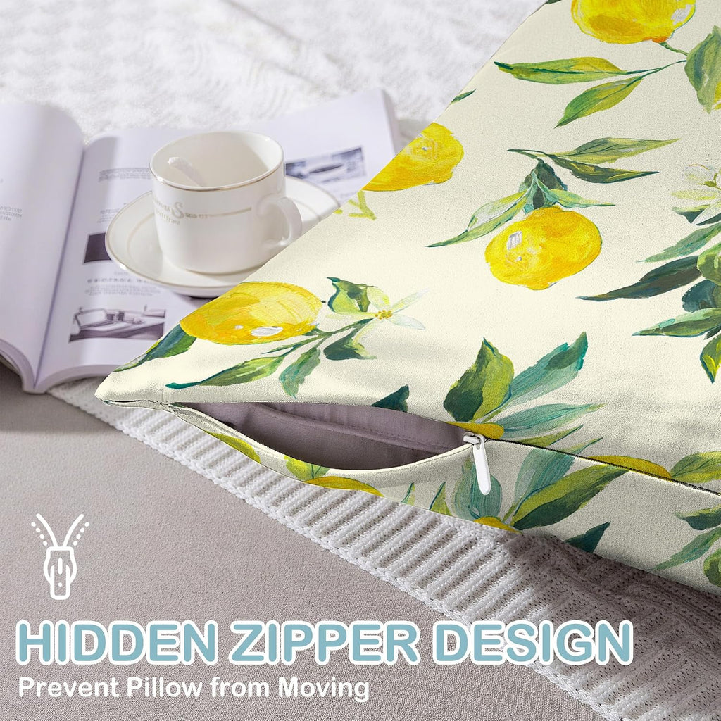 1 Pack Satin Pillowcase for Hair and Skin Yellow Lemon Retro Imitation Silk Pillowcase 20" x 30" with Hidden Zipper Soft Smooth Cooling Pillow Cover Queen Size for Bedroom Sofa