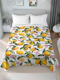Twin Flat Sheet Only,Summer Lemon Floral Seamless Top Sheet Breathable Soft Brushed Polyester Microfiber Bed Sheets,Yellow on White Hotel Luxury Bedding Sheets for Women,Men,Teens