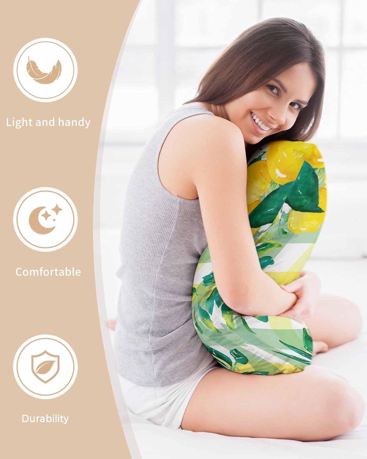 Satin Pillowcases Standard Size, Summer Lemon Silk Pillow Cases for Hair and Skin with Zipper 2 Pack, Botanical Fruit Leaves Yellow Green Striped Smooth Throw Pillow Covers for Sleeping, 20"x26"