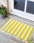 Yellow Stripes Door Mat Indoor Welcome Mat Front Door Mat Outside Entrance Modern White Yellow Striped Outdoor Mat Durability Non-Slip Washable Doormat Rug for Entryway Porch, 16x24 Inch