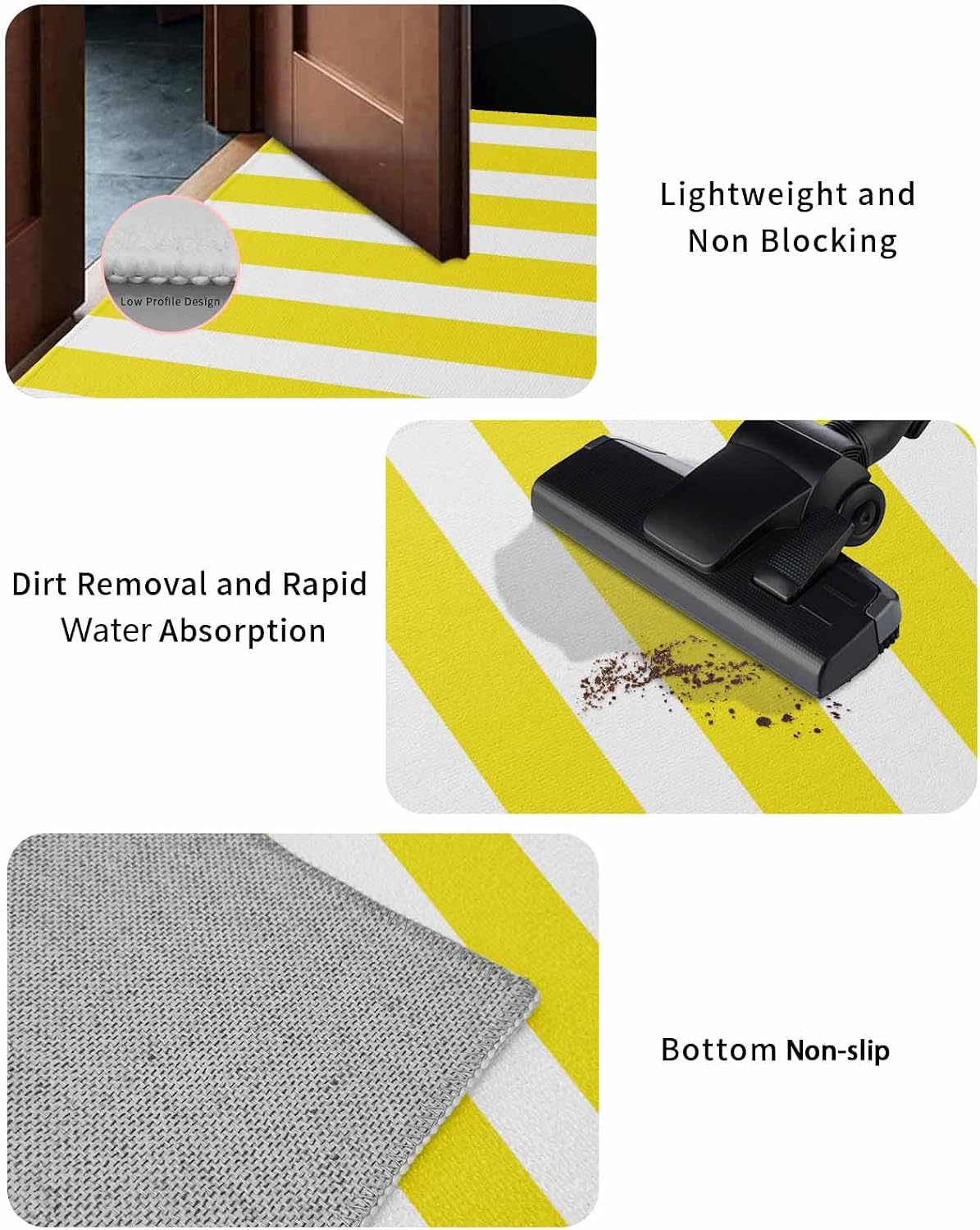 Yellow Stripes Door Mat Indoor Welcome Mat Front Door Mat Outside Entrance Modern White Yellow Striped Outdoor Mat Durability Non-Slip Washable Doormat Rug for Entryway Porch, 16x24 Inch