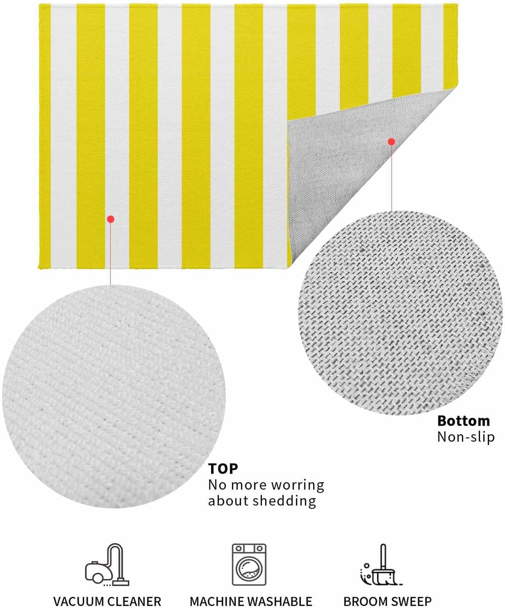 Yellow Stripes Door Mat Indoor Welcome Mat Front Door Mat Outside Entrance Modern White Yellow Striped Outdoor Mat Durability Non-Slip Washable Doormat Rug for Entryway Porch, 16x24 Inch