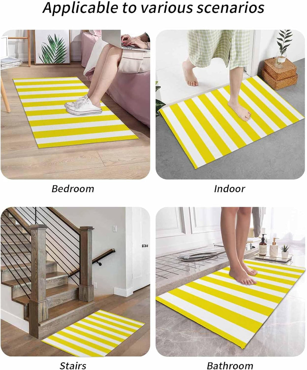 Yellow Stripes Door Mat Indoor Welcome Mat Front Door Mat Outside Entrance Modern White Yellow Striped Outdoor Mat Durability Non-Slip Washable Doormat Rug for Entryway Porch, 16x24 Inch