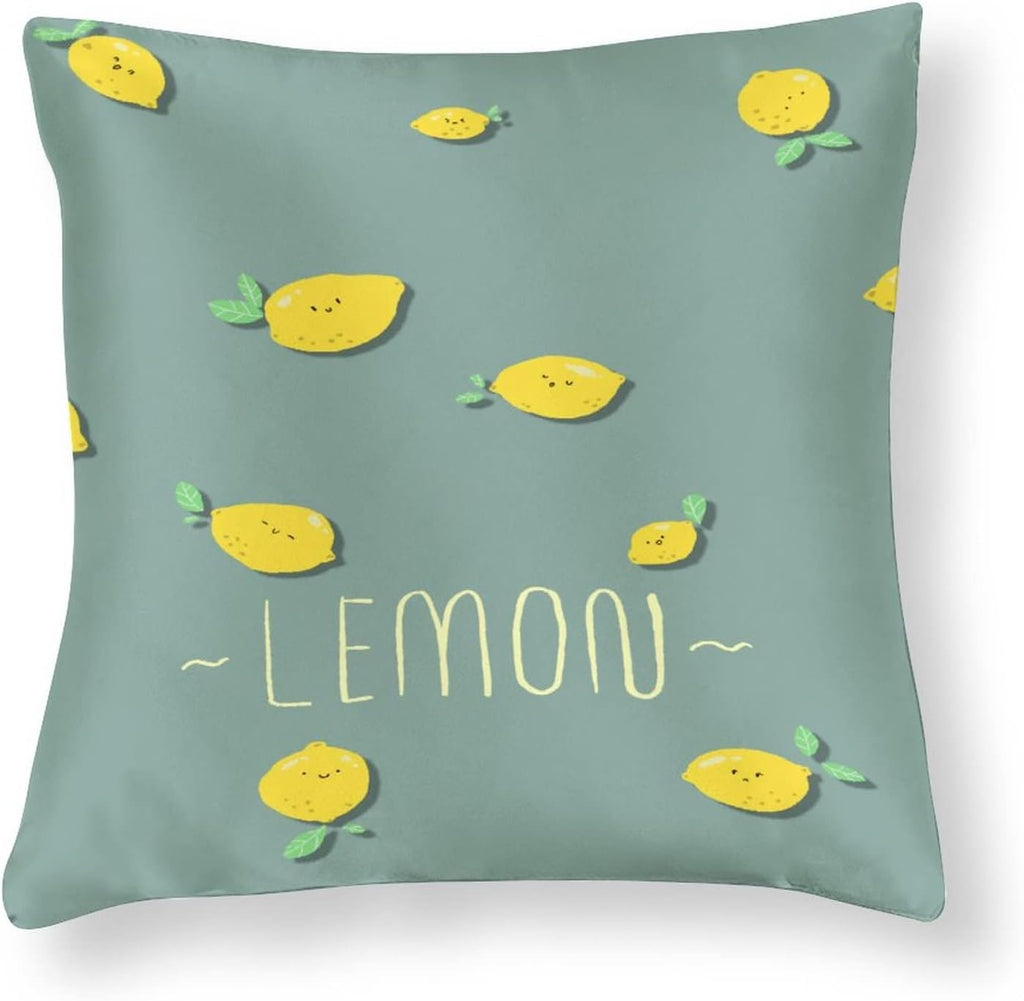 Throw Pillows for Couch 16"x16" Yellow Sweet Lemon Satin Square Throw Pillow Covers Spring Summer Lemon Yellow Decorative Pillow Covers Zippered Pillows for Couch Sofa Patio Furniture Home Decor
