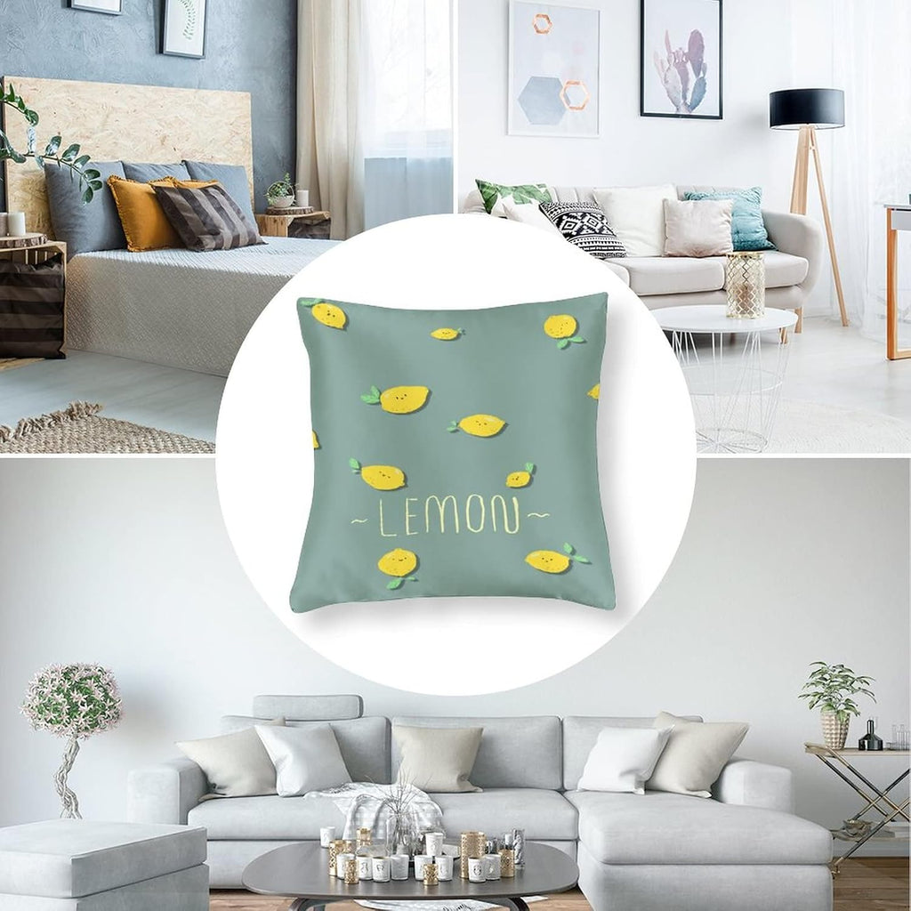 Throw Pillows for Couch 16"x16" Yellow Sweet Lemon Satin Square Throw Pillow Covers Spring Summer Lemon Yellow Decorative Pillow Covers Zippered Pillows for Couch Sofa Patio Furniture Home Decor