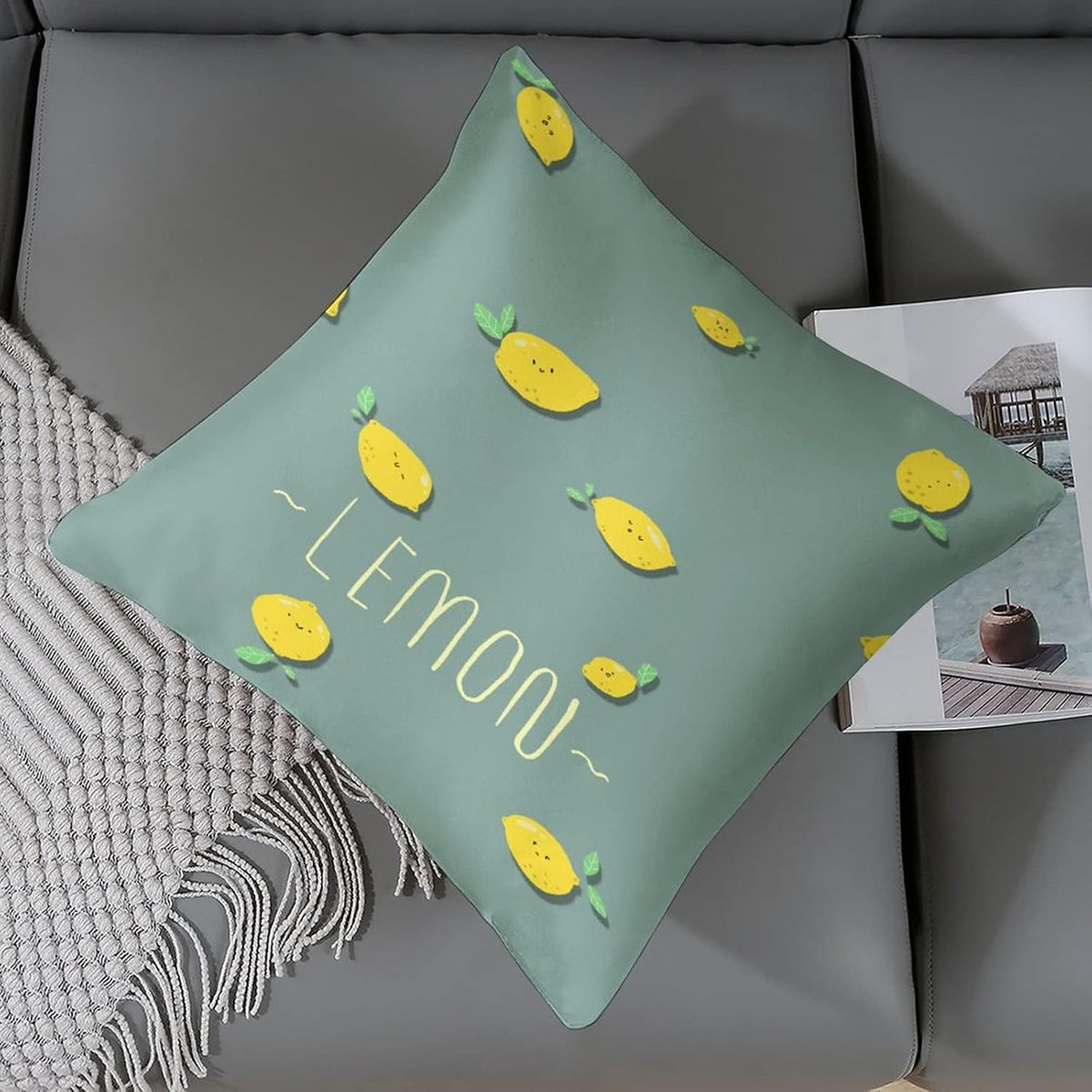 Throw Pillows for Couch 16"x16" Yellow Sweet Lemon Satin Square Throw Pillow Covers Spring Summer Lemon Yellow Decorative Pillow Covers Zippered Pillows for Couch Sofa Patio Furniture Home Decor