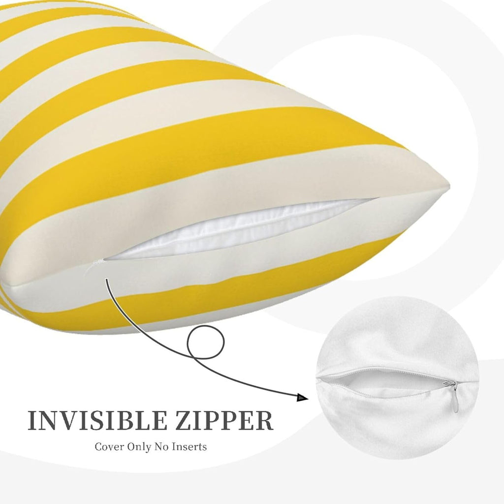 Lemon Yellow Stripes Pillow Cases Set of 2, Standard Pillowcase for Hair and Skin, Super Soft Bed Pillow Protector Covers with Hidden Zipper, 20x26 Inches Pillow Covers for Sleeping Gift