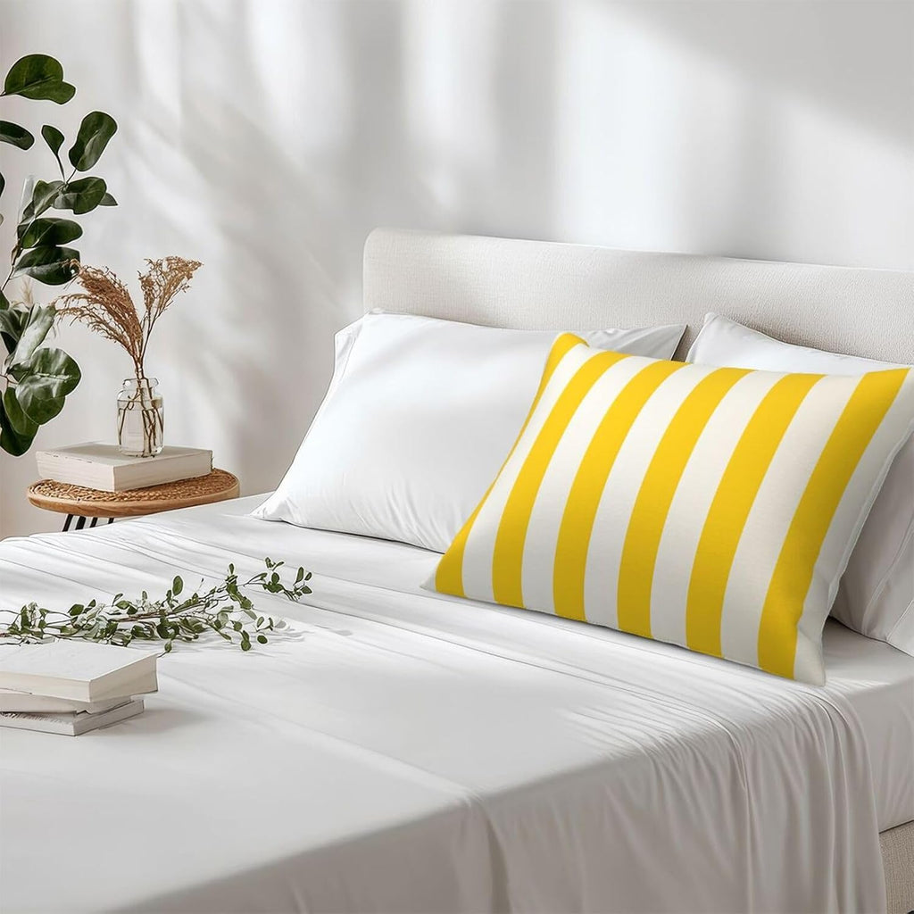 Lemon Yellow Stripes Pillow Cases Set of 2, Standard Pillowcase for Hair and Skin, Super Soft Bed Pillow Protector Covers with Hidden Zipper, 20x26 Inches Pillow Covers for Sleeping Gift