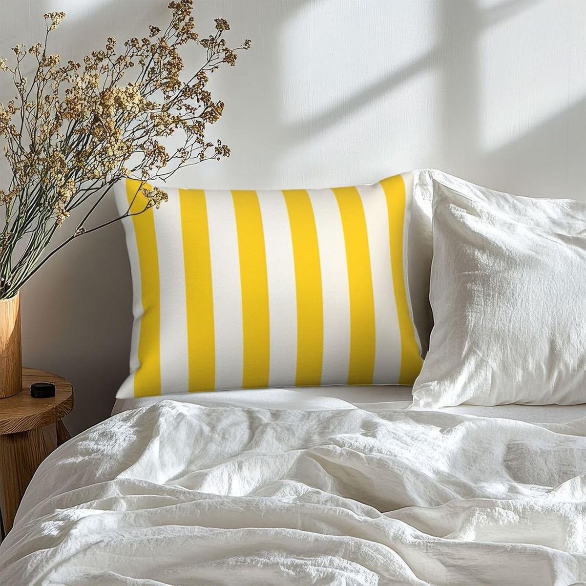 Lemon Yellow Stripes Pillow Cases Set of 2, Standard Pillowcase for Hair and Skin, Super Soft Bed Pillow Protector Covers with Hidden Zipper, 20x26 Inches Pillow Covers for Sleeping Gift