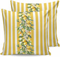 Yellow Lemon Floral Leaf 2PCS Throw Pillow Covers for Couch Sofa Bed, Vertical Stripe Pillow Covers 16x16 inch, Standard Pillowcases Set Decorative Cushion Covers for Living Room Bedroom
