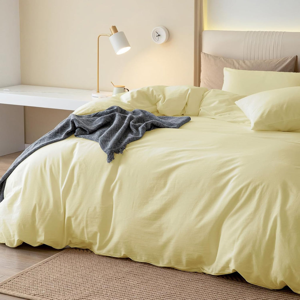 JIYUAN Twin Washed Cotton Duvet Cover Set, 2-Piece, Relaxed Linen Feel