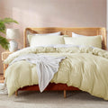 Vanilla Yellow Duvet Cover Full Size - Soft Double Brushed Full Size Duvet Cover Set, 3 Piece, with Button Closure, 1 Duvet Cover 80x90 inches and 2 Pillow Shams