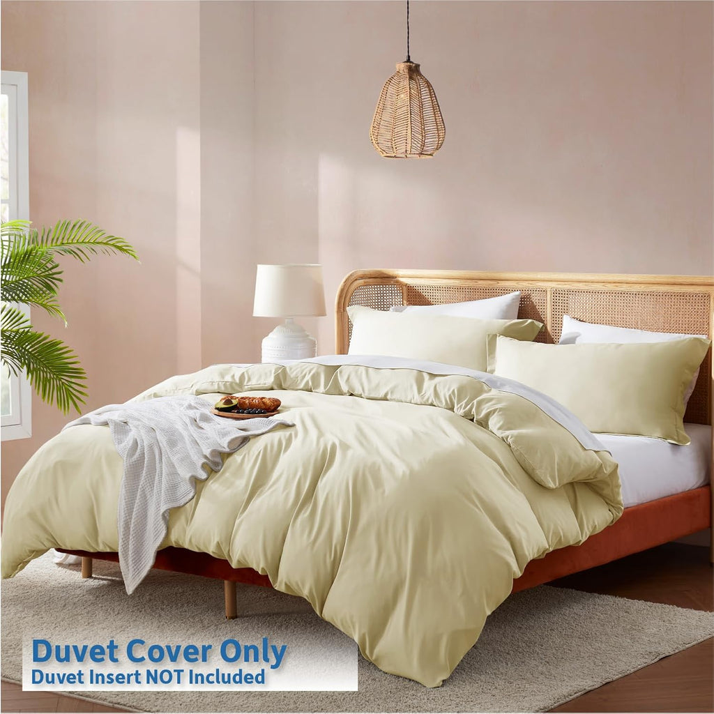 Vanilla Yellow Duvet Cover Full Size - Soft Double Brushed Full Size Duvet Cover Set, 3 Piece, with Button Closure, 1 Duvet Cover 80x90 inches and 2 Pillow Shams