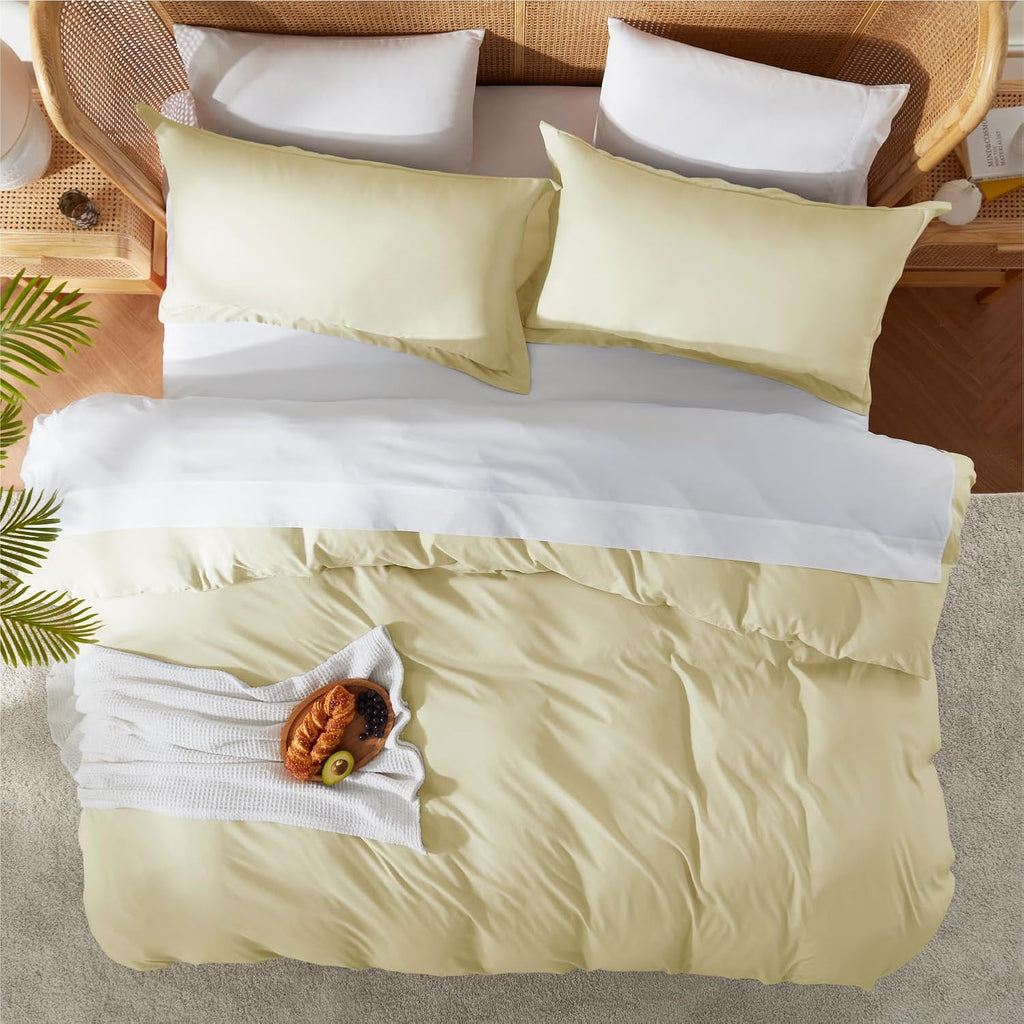 Vanilla Yellow Duvet Cover Full Size - Soft Double Brushed Full Size Duvet Cover Set, 3 Piece, with Button Closure, 1 Duvet Cover 80x90 inches and 2 Pillow Shams