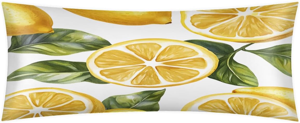 Lemon Yellow Body Pillow Covers Decorative Soft Bedding Satin Pillowcase with Zipper Closure Cooling Breathable Long Pillow Case-21"x 54"