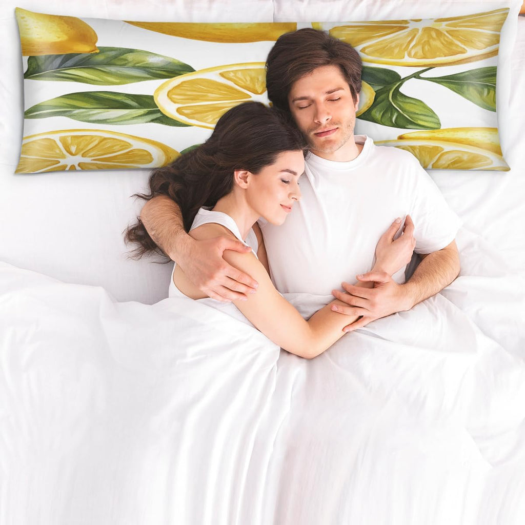 Lemon Yellow Body Pillow Covers Decorative Soft Bedding Satin Pillowcase with Zipper Closure Cooling Breathable Long Pillow Case-21"x 54"