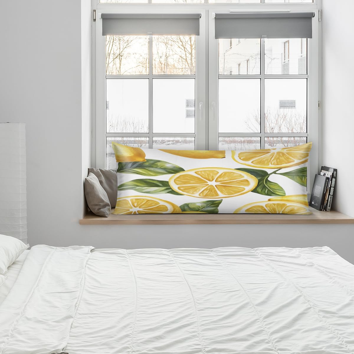 Lemon Yellow Body Pillow Covers Decorative Soft Bedding Satin Pillowcase with Zipper Closure Cooling Breathable Long Pillow Case-21"x 54"