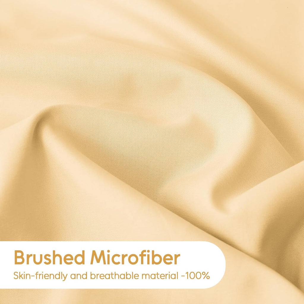 Full Sheet Set 4 Pieces, Ultra Soft & Breathable Microbifer Sheets, 1600 Thread Count Hotel Luxury Oeko-Tex Bedding, 14-16 Inch Deep Pocket Durable Wrinkle Free Bedsheets, Pale Yellow