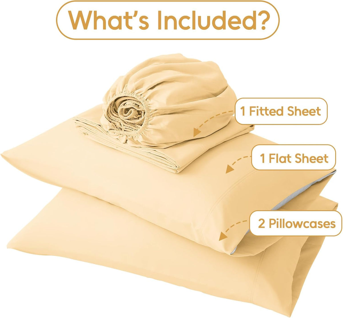 Full Sheet Set 4 Pieces, Ultra Soft & Breathable Microbifer Sheets, 1600 Thread Count Hotel Luxury Oeko-Tex Bedding, 14-16 Inch Deep Pocket Durable Wrinkle Free Bedsheets, Pale Yellow