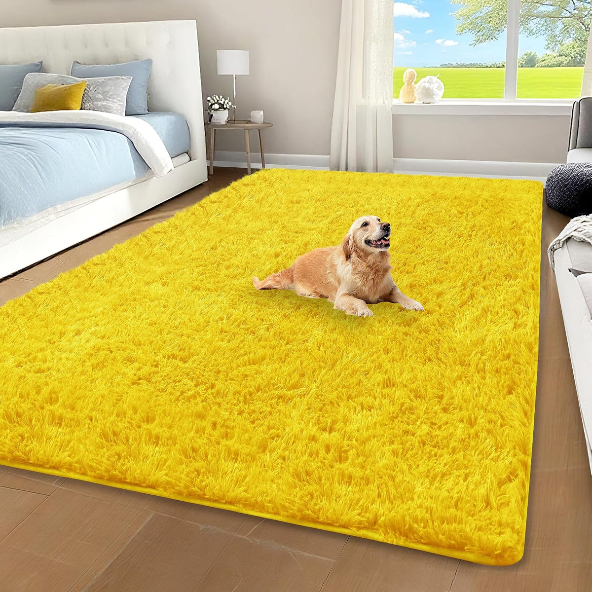 Yellow Fluffy Shag Area Rug for Bedroom Living Room Boys Kids, 4x6