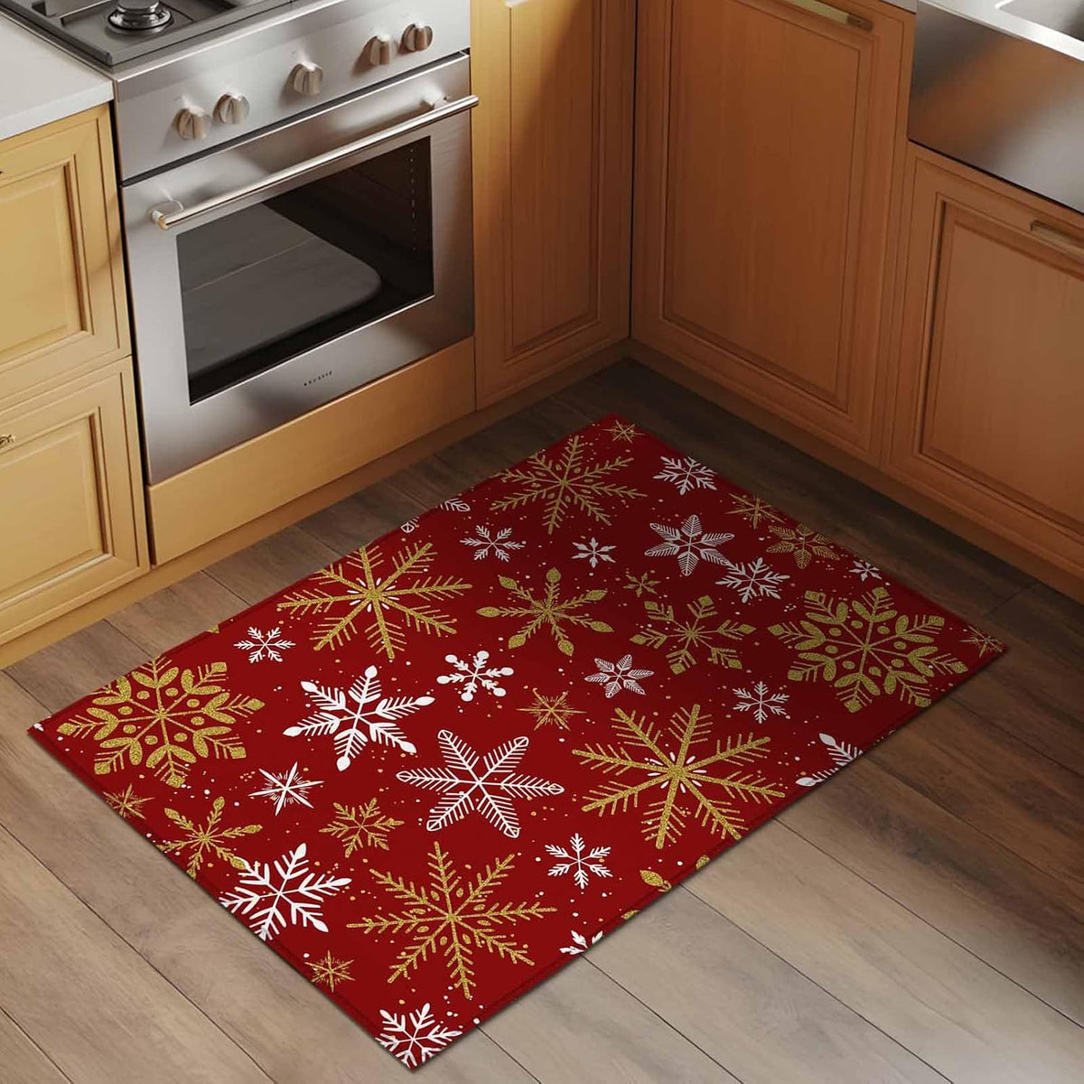 Winter Yellow Snowflake 2x3 Area Rugs for Living Room, Christmas White Snowflake Red Non Slip Floor Mat Washable Low-Profile Indoor Carpet for Bedroom, Dining Room, Bathroom