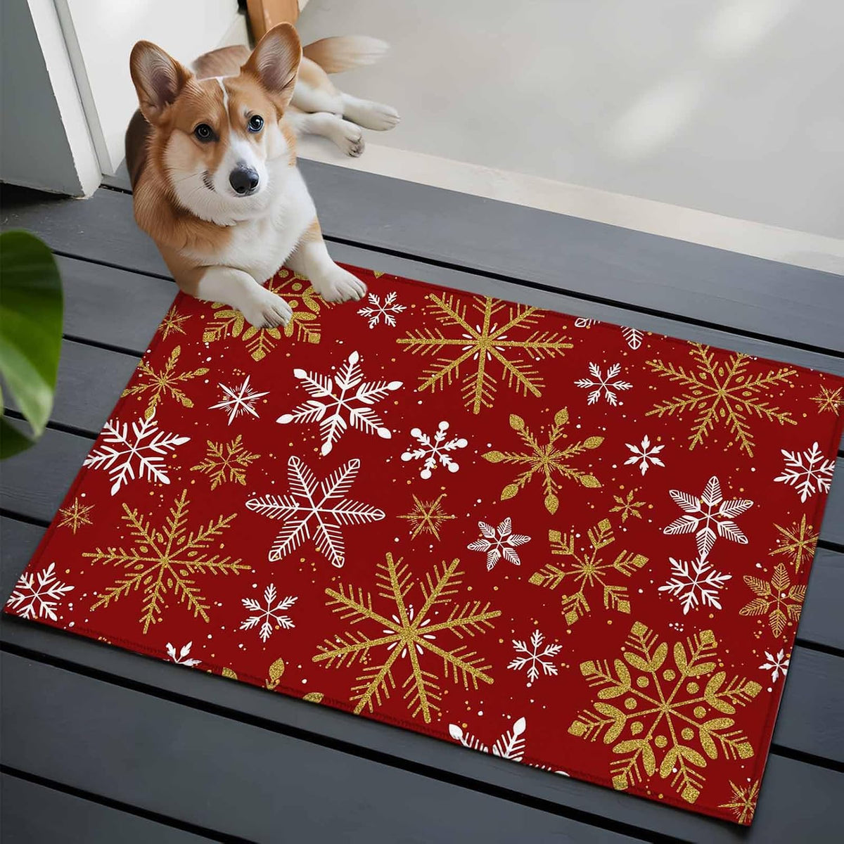 Winter Yellow Snowflake 2x3 Area Rugs for Living Room, Christmas White Snowflake Red Non Slip Floor Mat Washable Low-Profile Indoor Carpet for Bedroom, Dining Room, Bathroom