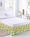 Yellow Lemons Bed Skirt Queen Size 16 Inch Drop, Adjustable Elastic Wrap Around Bed Skirts Easy Fitting Dust Ruffle Bedskirt Bed Frame Cover Summer Citrus Fruits Leaves Country Vintage